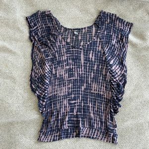 Free People butterfly sleeve blue and purple top with crotchet sides